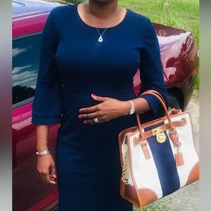New York & Company Elegant Navy Long Sleeve Dress